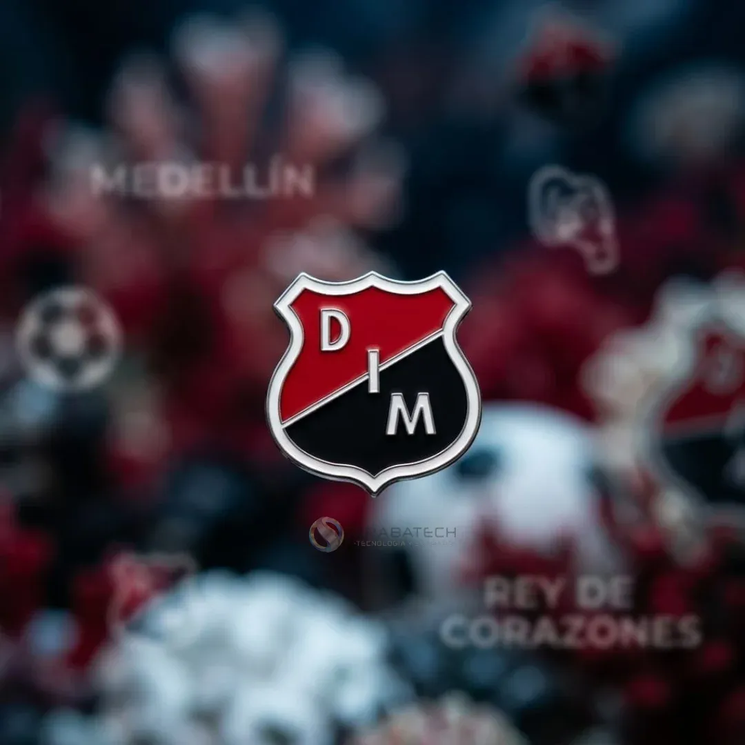 Pin fundido en zamak con escudo rojo y negro de equipo de fútbol